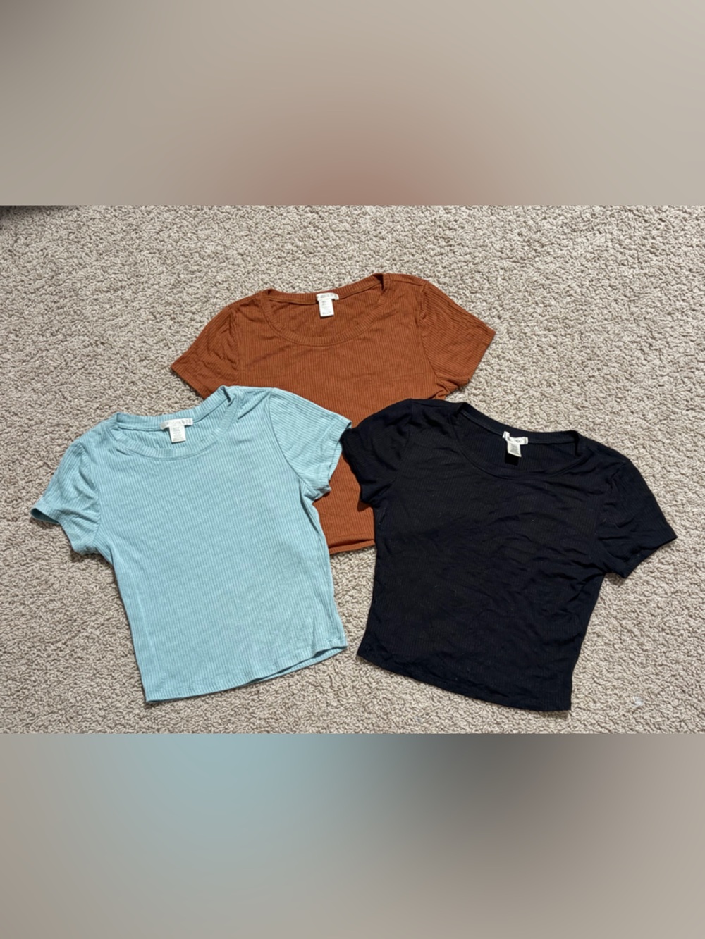 Bozzolo Ribbed Crop Top Set - Rust, Light Blue, Black